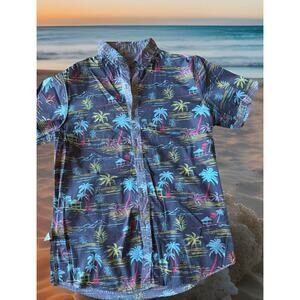 Hawaiian Shirt Mens Miami Vice 80s Reversible Palm Trees Tiki Molokai Surf Co